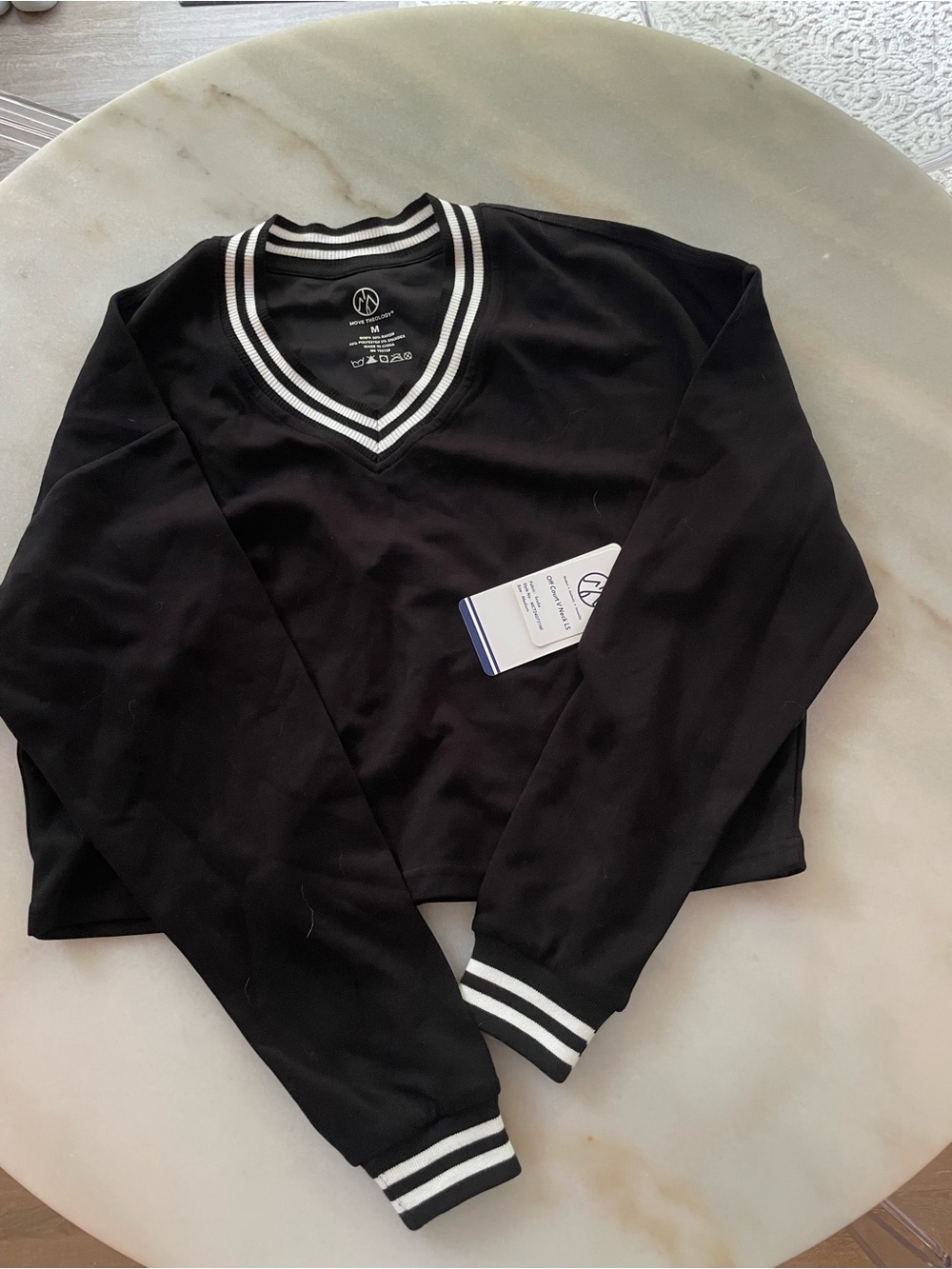 NWT Black V-Neck Pullover with White Striped Trim size M